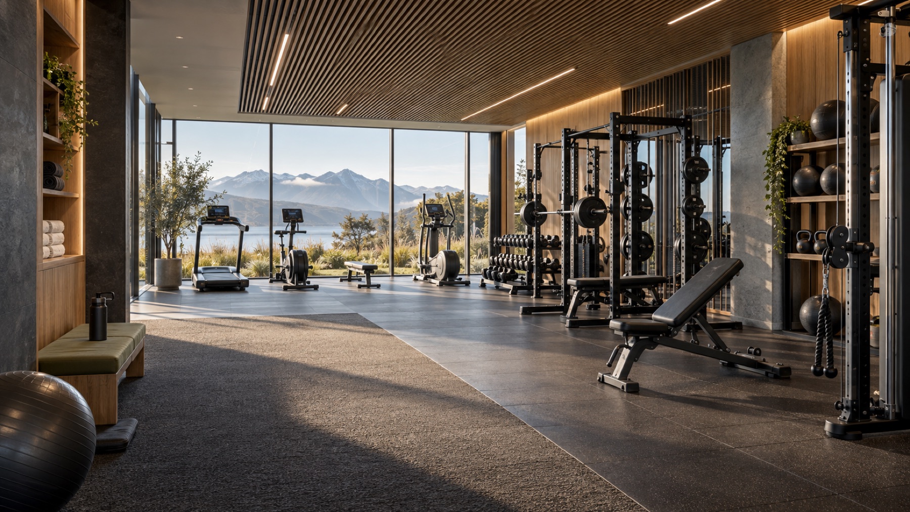 Architectural concept of a premium hotel fitness room